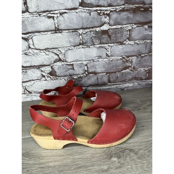 Lotta's Stockholm T-bar Highwood Red Leather Clogs Nubuck Women Sz 41EU/10.5M US - Picture 9 of 16